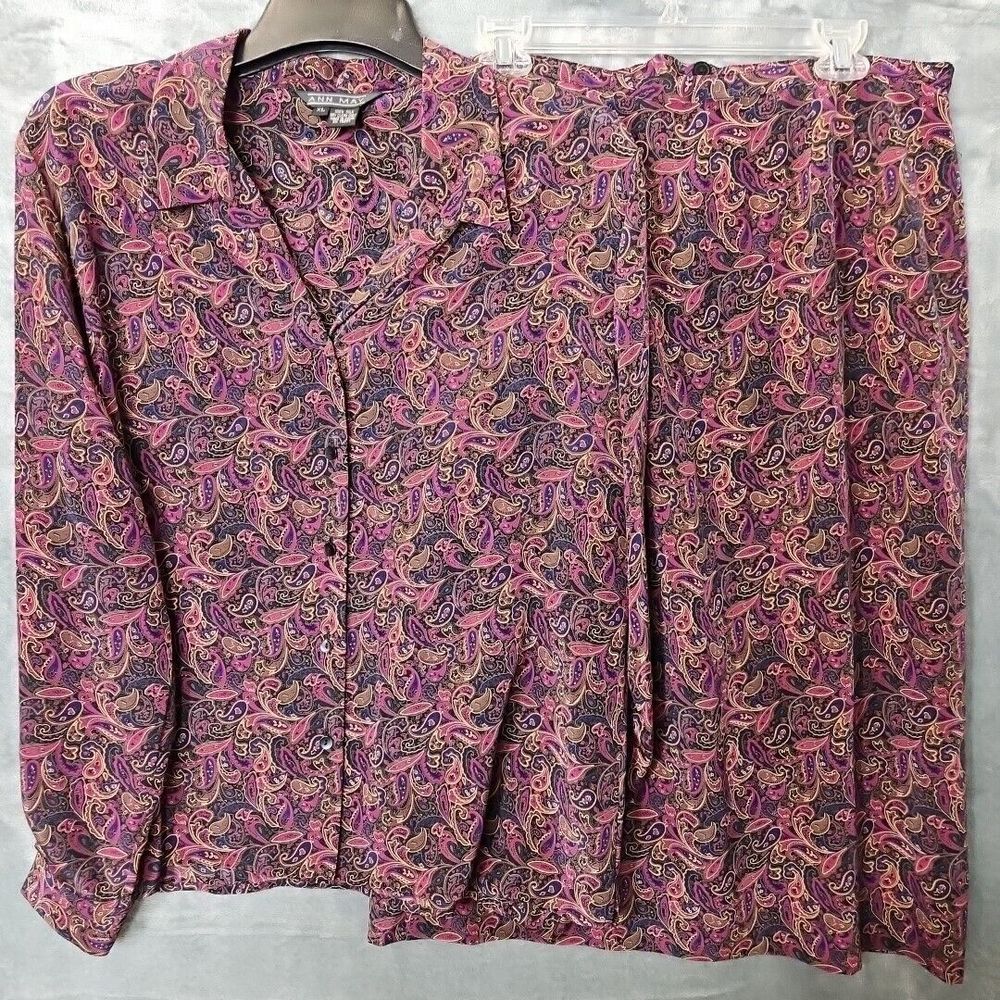 Ann May 2 Piece Silk Blouse And Skirt Lined skirt XL blouse skirt sz 14 paisley